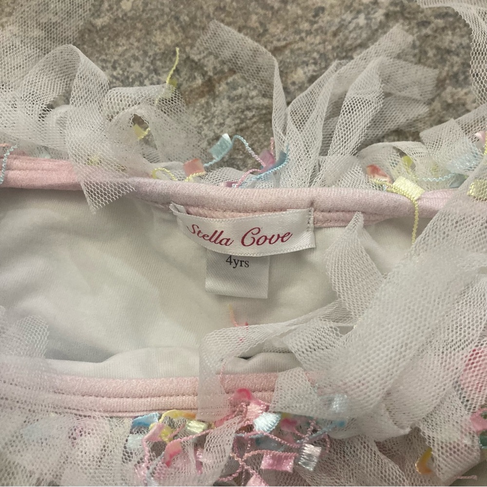 Stella Cove light pink with ribbon & tulle trim 2 piece one shoulder bikini 4 yr - Picture 3 of 6